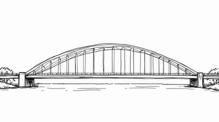 Fototapeta premium Minimalist Black and White Line Art Bridge over Calm Water