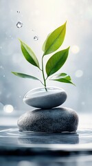 Serene Sprout On Balanced Stones A Symbol Of New Growth