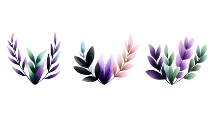 Fototapeta premium Watercolor Floral Arrangements A Purple, Pink, and Green Leaves Set