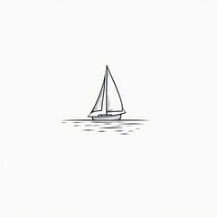 Minimalist Black and White Line Art Sailboat on Calm Water