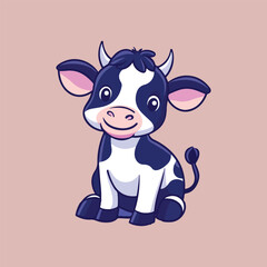 Cute cow cartoon sitting Vector Illustration