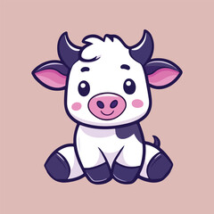 Cute cow cartoon sitting Vector Illustration