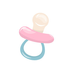 Single pacifier element in pink color. Stock vector illustration Isolated image on white background. For flyer, sticker, card, logo, symbol.