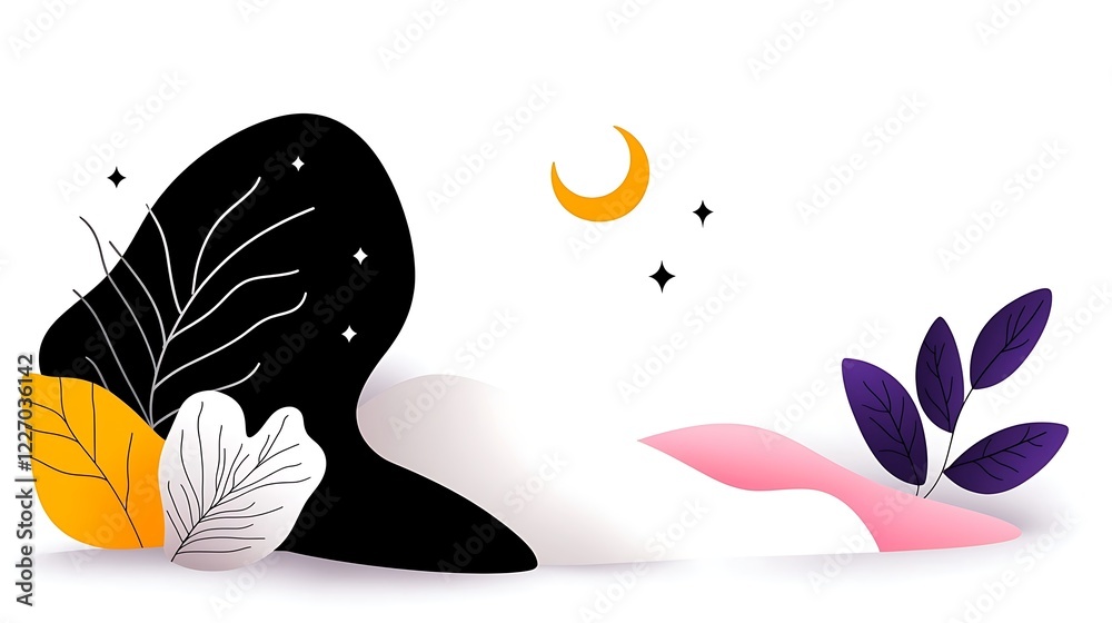 Sticker Ethereal Night Scene With Abstract Floral Elements