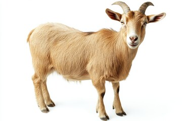 Fototapeta premium Adorable light brown goat on white background.
