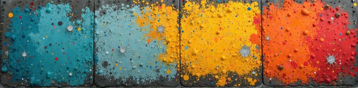 Bright and vibrant color splashes on a textured background, perfect for creative projects.