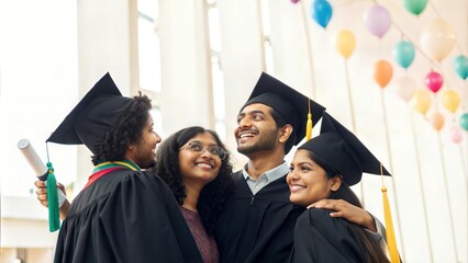 Graduation Day India &ndash; Indian students in graduation gowns, celebrating their academic achievements with friends and family.
