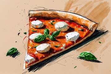 Delicious pizza sketch on white background. AI Generated.