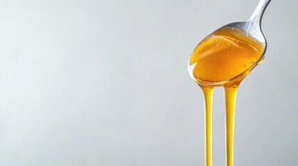 Honey dripping from spoon, light background, food photography, recipe websites