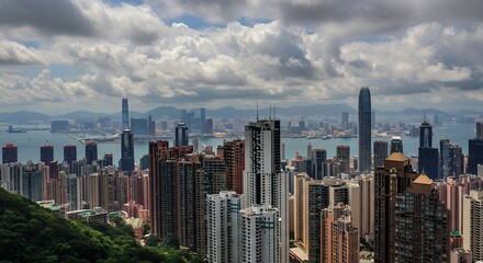 Obraz premium Stunning Hong Kong Skyline View From Mountaintop