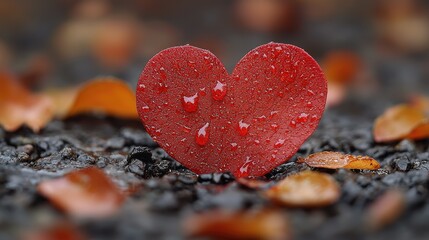 Obraz premium Red Leaf Shaped Like A Heart Among Autumn Leaves