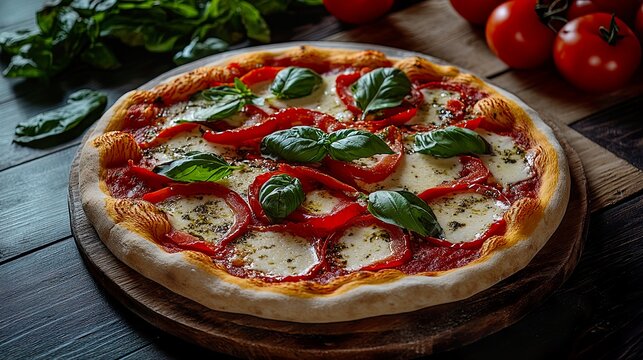 Romantic Heart-Shaped Pizza: Red Peppers, Tomatoes, and Fresh Herbs. Perfect for Valentine's Day, romantic dinners, or fun food photography. Delicious