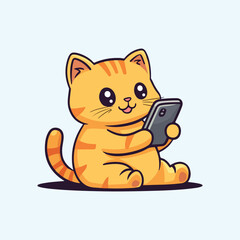 Cute cat holding a mobile phone Cartoon Vector Illustration
