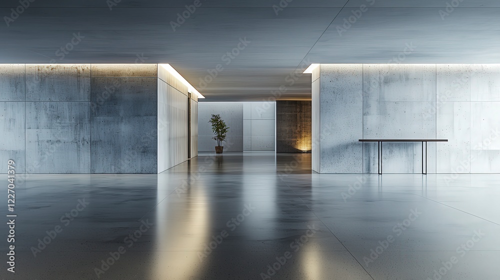 Poster minimalist architecture interior design modern space clean lines contemporary environment wide angle
