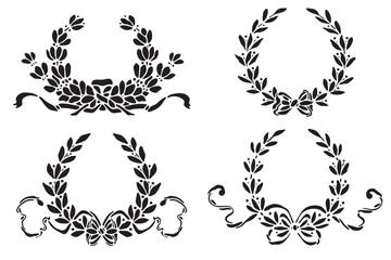 Set laurel wreath black silhouette