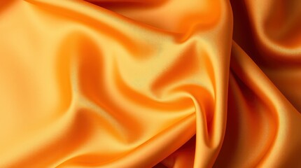 Fototapeta premium Silky golden fabric, luxurious satin texture, flowing folds, warm orange tones, soft lighting, close-up detail, smooth