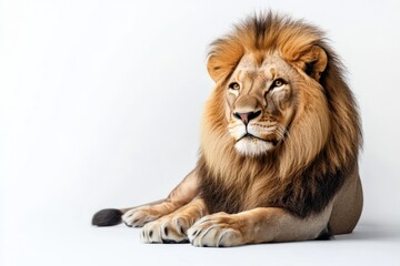 Fototapeta premium Majestic male lion resting, golden mane.