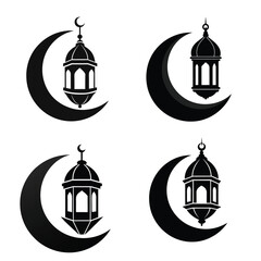 Black silhouette of an Islamic lantern moon