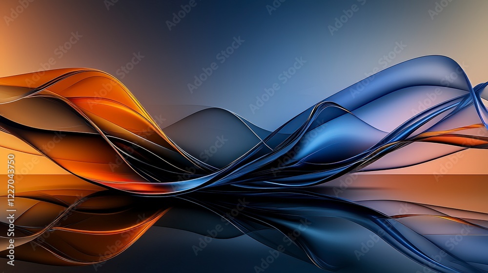 Aufkleber Dynamic flow of curved lines in abstract art digital creation colorful spectrum modern environment artistic perspective