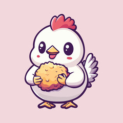 Cute chicken cartoon holding a fired chicken cartoon Vector Illustration