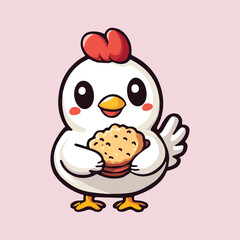 Cute chicken cartoon holding a fired chicken cartoon Vector Illustration