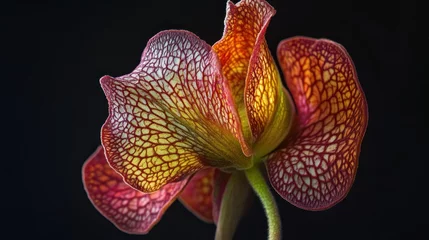 Wall murals Exotic carnivorous plant, close-up, dark background, botanical study