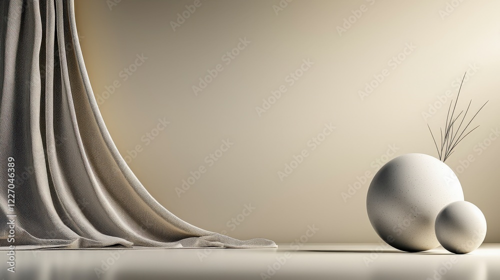 Poster geometric object still life minimalist studio digital artwork soft tones low angle aesthetic design 