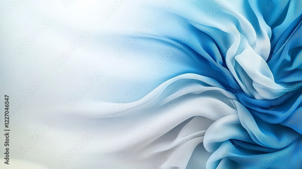 Aufkleber elegant swirls of white and blue fabric studio setting textile art soft light close-up fluidity and 