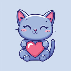 Cute cat holding a heart cartoon Vector Illustration