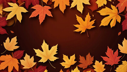 Autumn Maple Leaves Fall Background Design Template Vibrant Orange Red Brown Colors Seasonal Nature Illustration Perfect for Thanksgiving Cards       