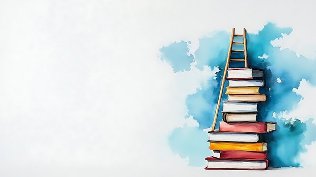 Books and Ladder Against a Colorful Background