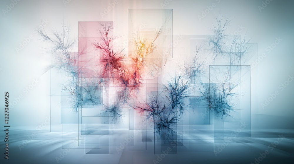 Poster translucent geometric forms in abstract arrangement digital art modern aesthetics ethereal environme