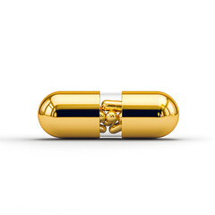 Naklejka premium Golden color pill or capsule isolated on white background. Omega-3 supplements