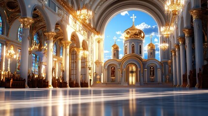 Fototapeta premium Sunlit Cathedral Interior