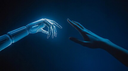 Fototapeta premium Futuristic Concept of Human and Robot Hand Reaching Out in Digital Space