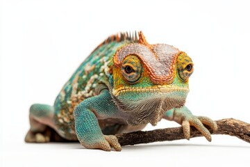 Obraz premium Vibrant chameleon on white background
