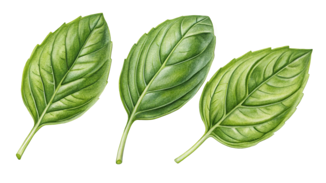 Basil leaves isolated on white background with clipping path