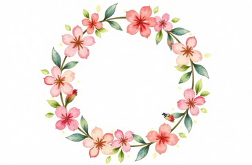 Fototapeta premium Spring wreath, pink flowers for the holiday, decoration.