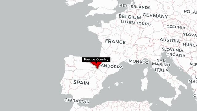 High-resolution political map of Basque Country featuring country borders,  regions, and geographic landmarks.