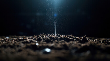 Close up of soil with moisture sensor inserted, capturing essence of agriculture. image highlights importance of soil health