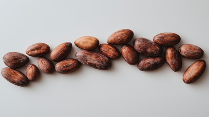 Naklejka premium Cacao pods arranged on a neutral background showcasing their natural colors and textures