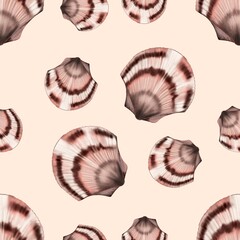 Semirealistic pattern of shell .Hand-drawn shell pattern. Shell isolated pattern for background. Spring, summer, autum season concept, Easter, nature. Design for card, print, and cover.