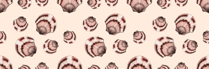 Semirealistic pattern of shell .Hand-drawn shell pattern. Shell isolated pattern for background. Spring, summer, autum season concept, Easter, nature. Design for card, print, and cover.