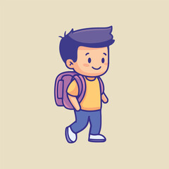 A cute boy with school bag Cartoon Vector Illustration