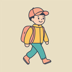 A cute boy with school bag Cartoon Vector Illustration