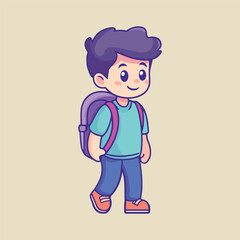 A cute boy with school bag Cartoon Vector Illustration
