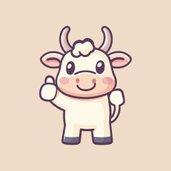 Cute Bull Thumbs Up Cartoon Vector Illustration