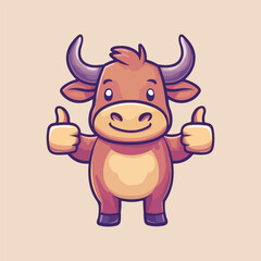 Cute Bull Thumbs Up Cartoon Vector Illustration