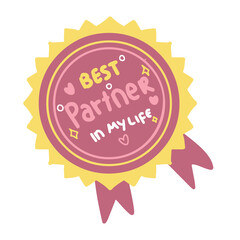 Valentine's day Greetings Card Sticker Lettering Typography Cute medal purple best partner in my life