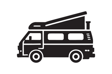 Camping van silhouette vector with white backround